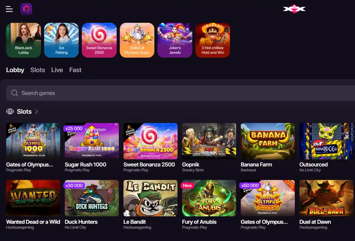 قسم Live Casino في CHEXX وفلاتر الطاولات والمزودين