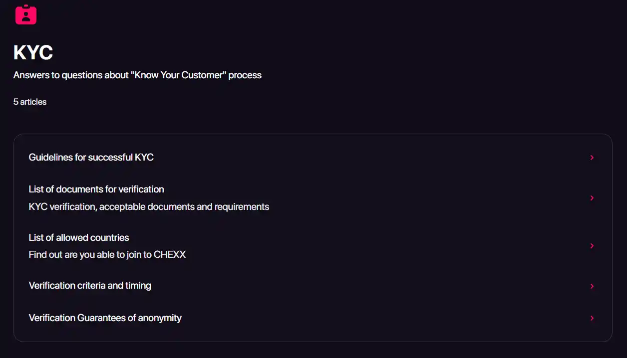 قسم Verification وKYC في CHEXX